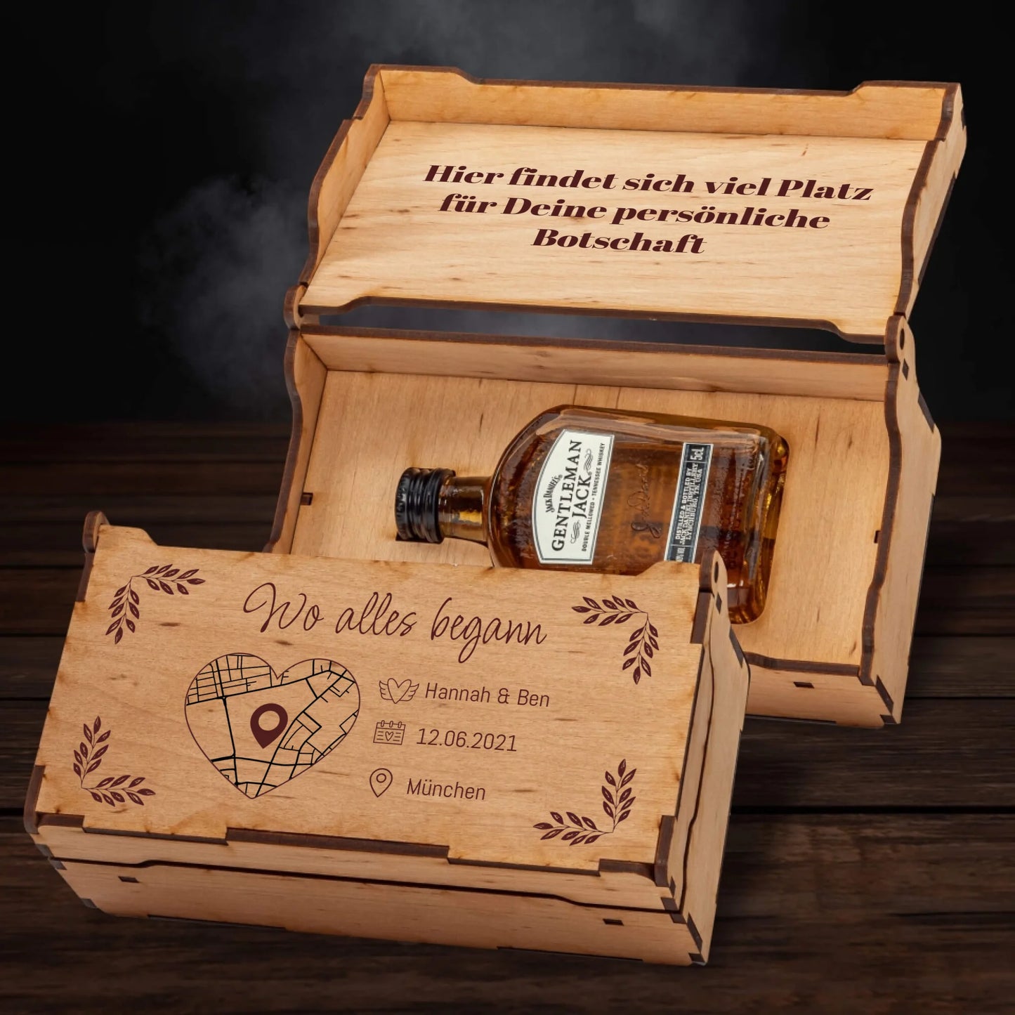 Jack Daniels Geschenkbox - Wo alles begann mit Karte & Daten - Personalisierbar