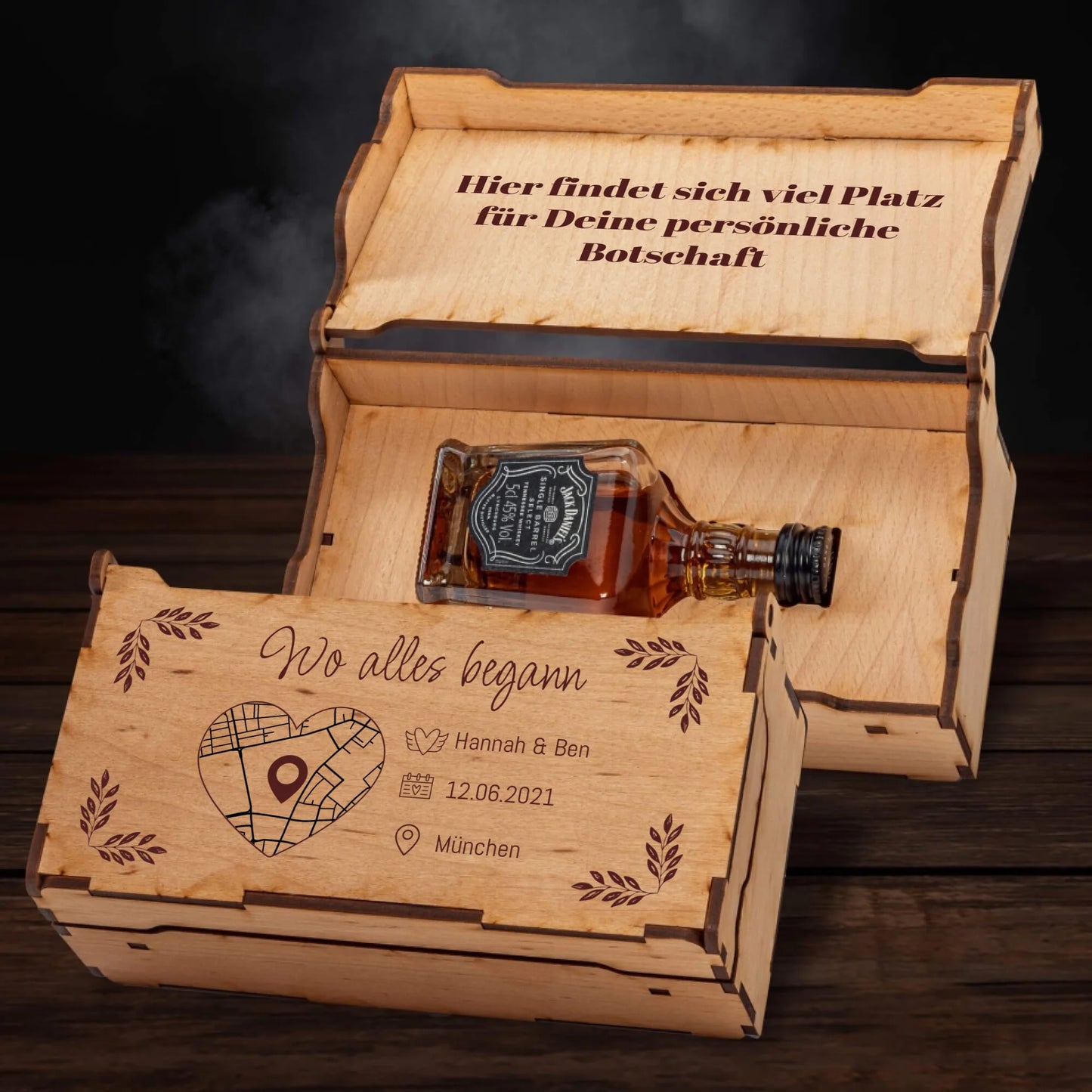 Jack Daniels Geschenkbox - Wo alles begann mit Karte & Daten - Personalisierbar