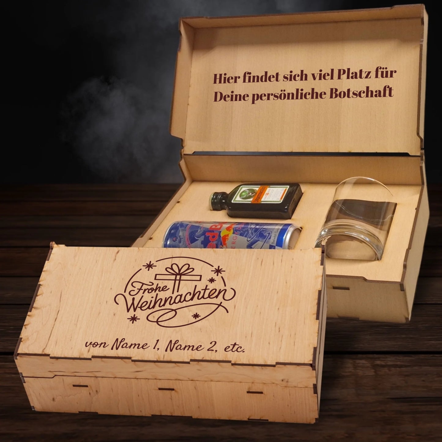 Jägermeister Geschenkbox - Frohe Weihnachten - Schriftzug & Geschenk