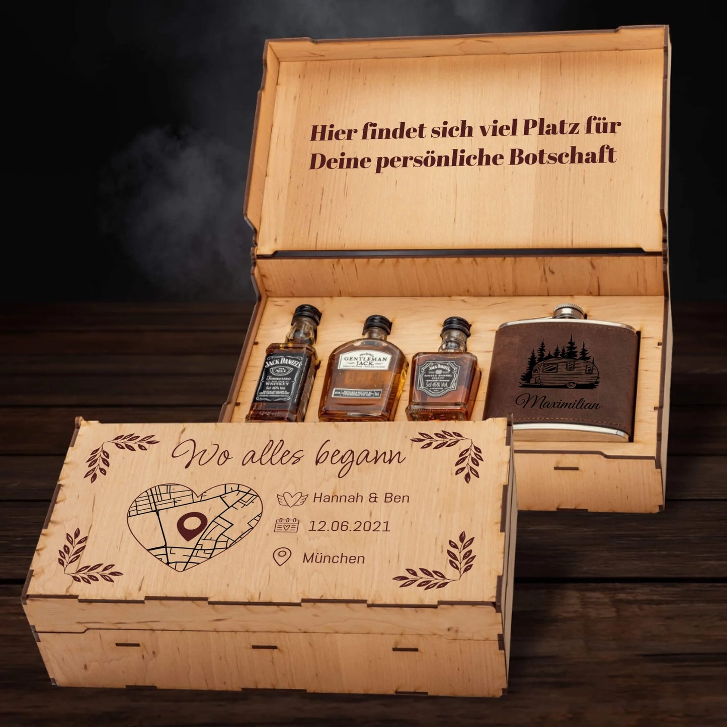Jack Daniels Geschenkbox - Wo alles begann mit Karte & Daten - Personalisierbar