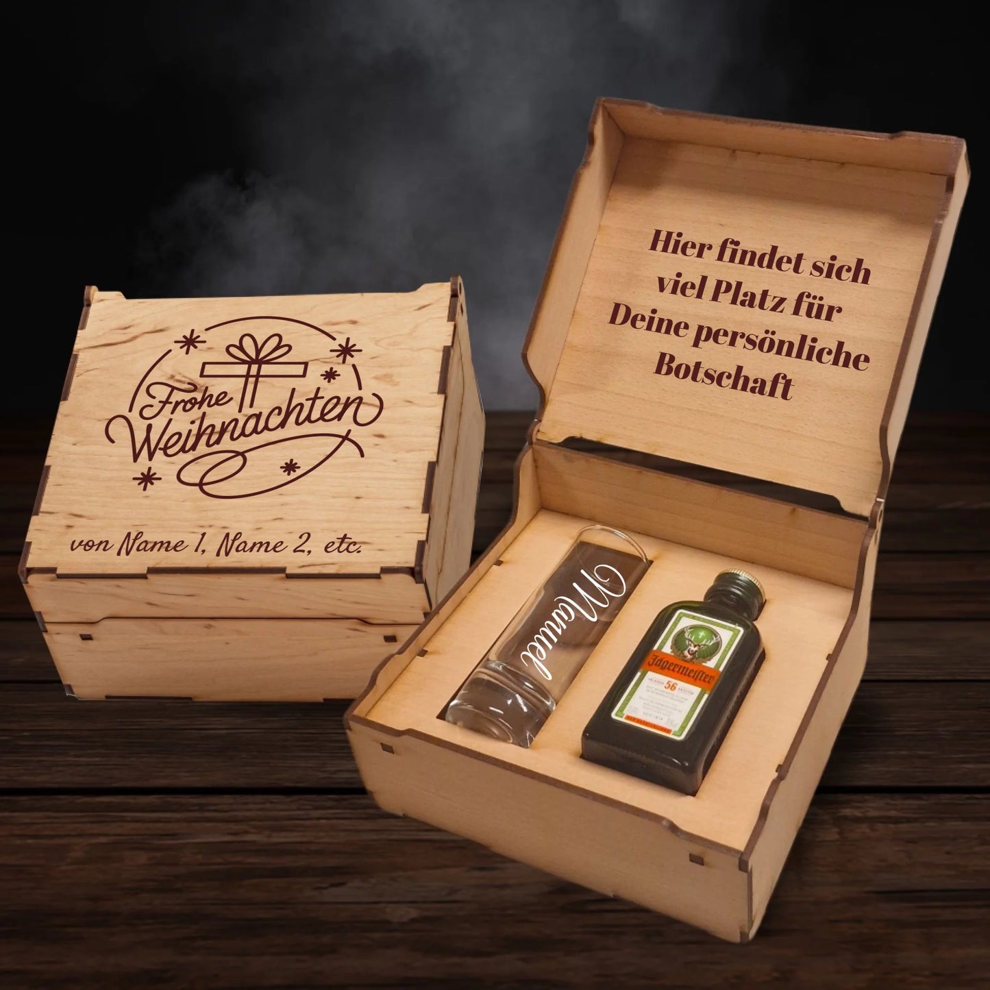 Jägermeister Geschenkbox - Frohe Weihnachten - Schriftzug & Geschenk