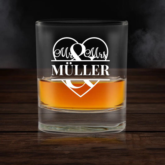 Graviertest Glas mit Mr & Mrs und Name - Customizer - drink4friends