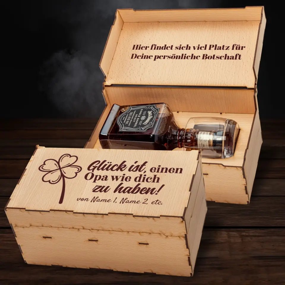 Jack Daniel´s Geschenkbox - Glück ist einen Opa wie dich zu haben - personalisierbar - Jack Daniels Geschenkbox > Geschenk zum Vatertag > Geschenk für Opa - drink4friends
