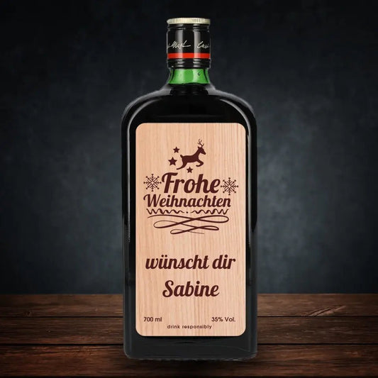 Jägermeister mit Holzetikett - Frohe Weihnachten 2 - Customizer - drink4friends