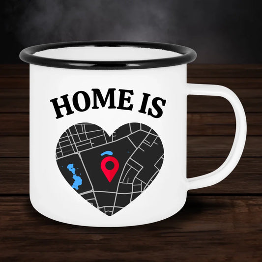 Personalisierte Emaille-Tasse Home ist mit Karte in Herz