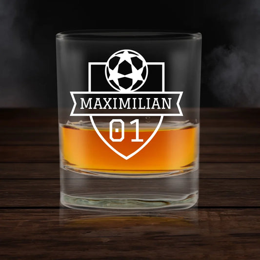 Graviertest Glas mit Fußballwappen & Name