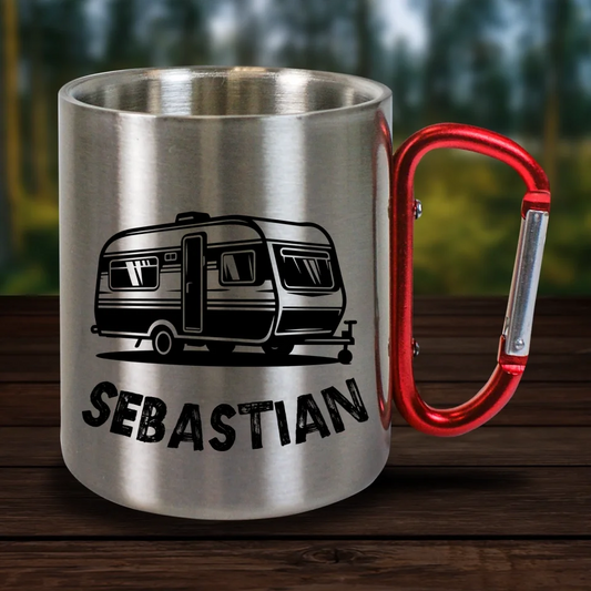 Personalisierte Karabiner Tasse - Geschenk für Camper - Camper mit Namen