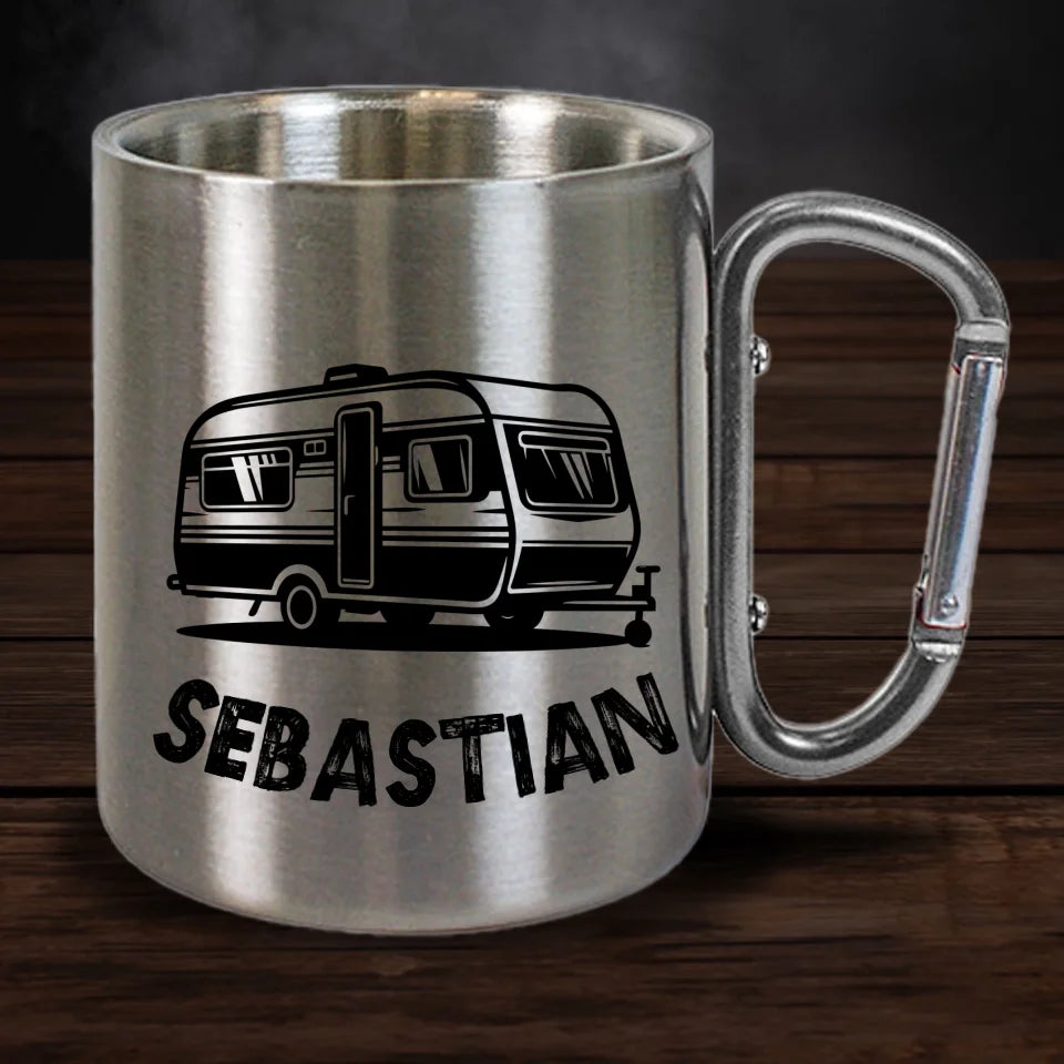 Personalisierte Karabiner Tasse - Geschenk für Camper - Camper mit Namen