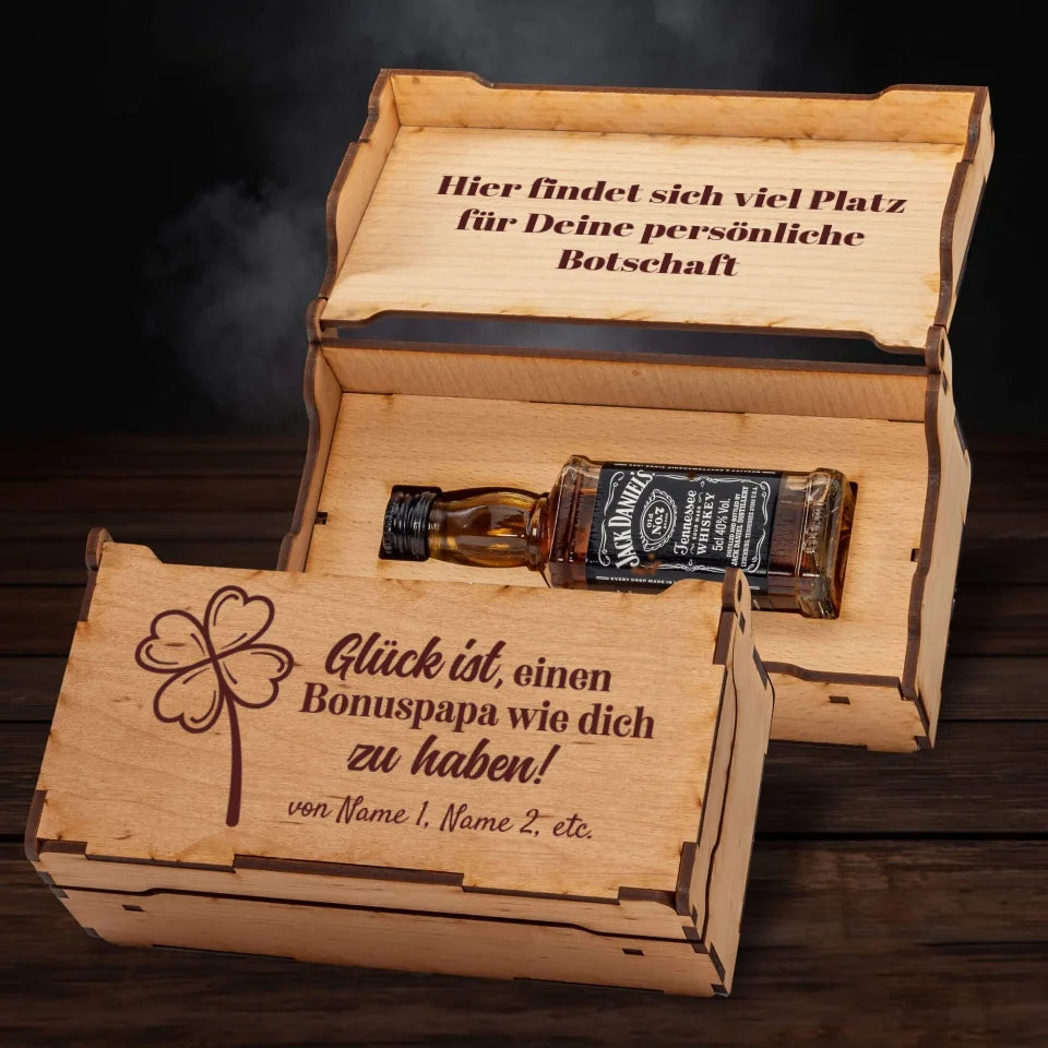 Jack Daniel´s Geschenkbox - Glück ist einen Bonuspapa wie dich zu haben - personalisierbar