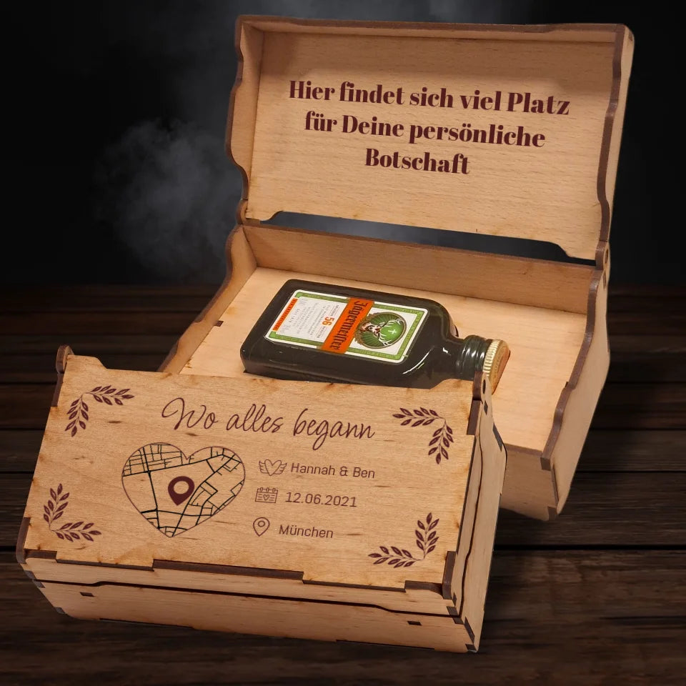 Jägermeister Geschenkbox - Wo alles begann mit Karte & Daten