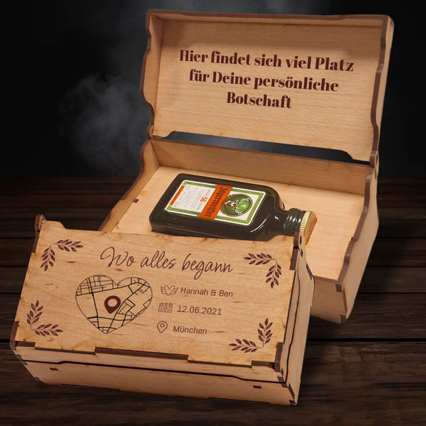 Jägermeister Geschenkbox - Wo alles begann mit Karte & Daten