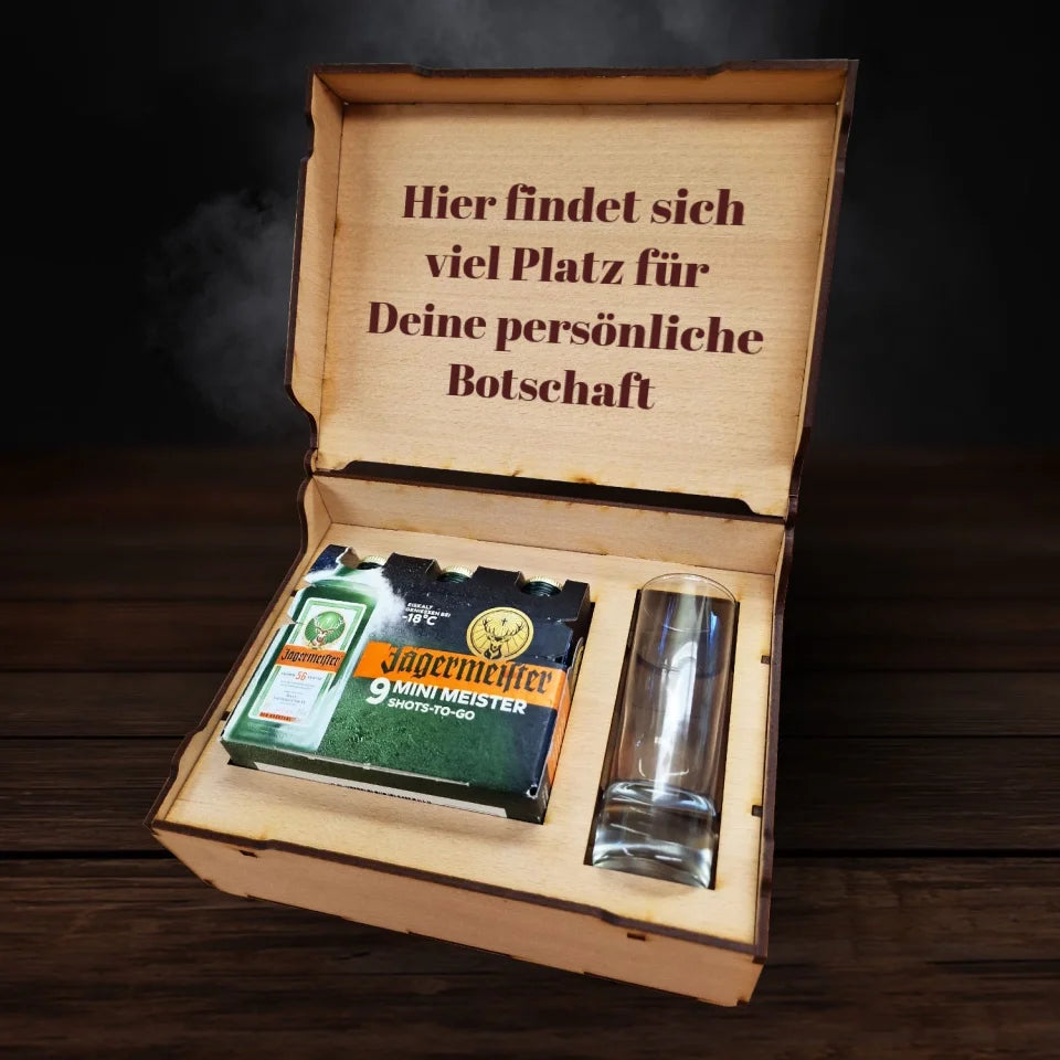 Jägermeister Geschenkbox - Wo alles begann mit Karte & Daten