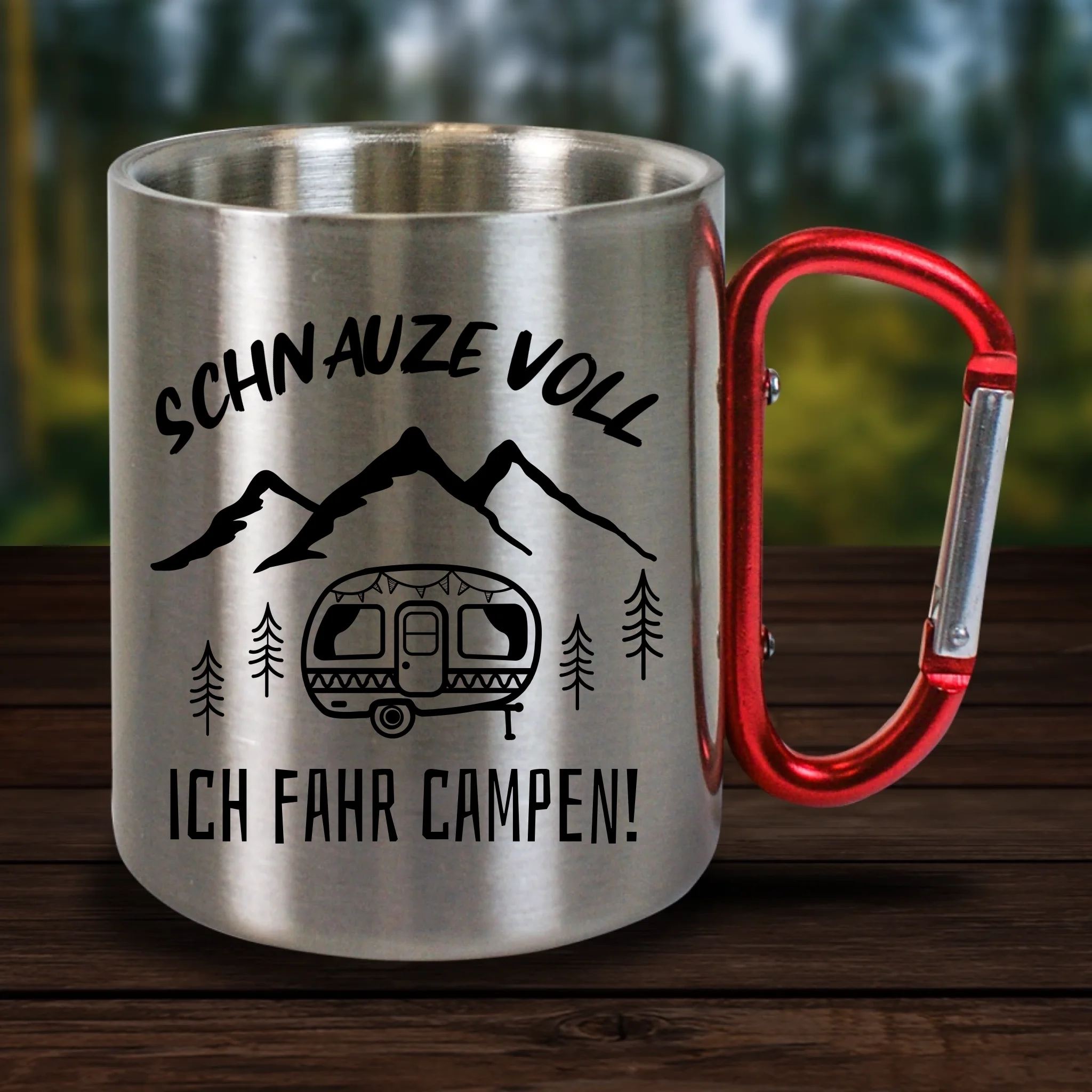 Personalisierte Karabiner Tasse - Geschenk für Camper - Schnauze voll, ich fahr campen