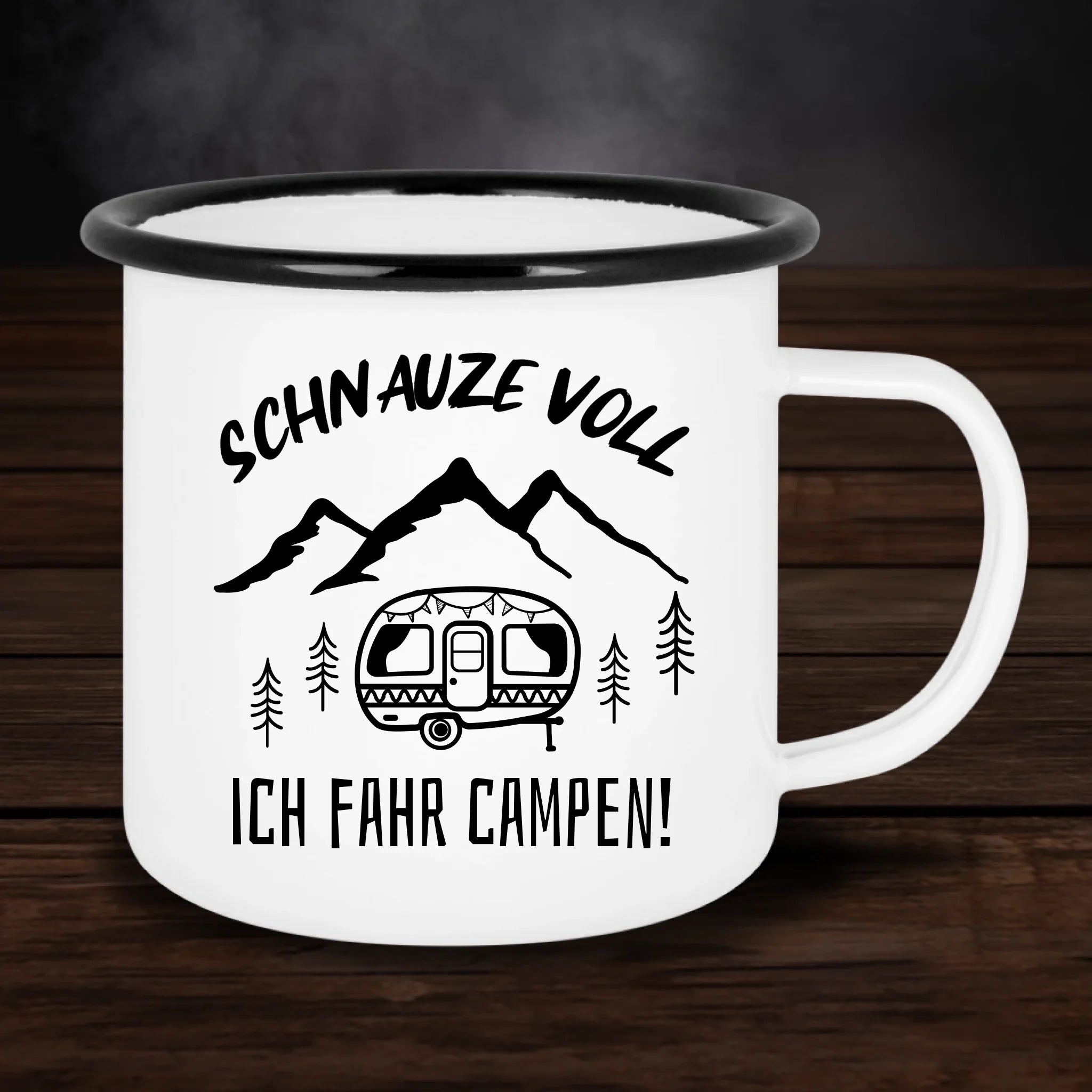 Emaille Tasse - Schnauze voll, ich fahr campen