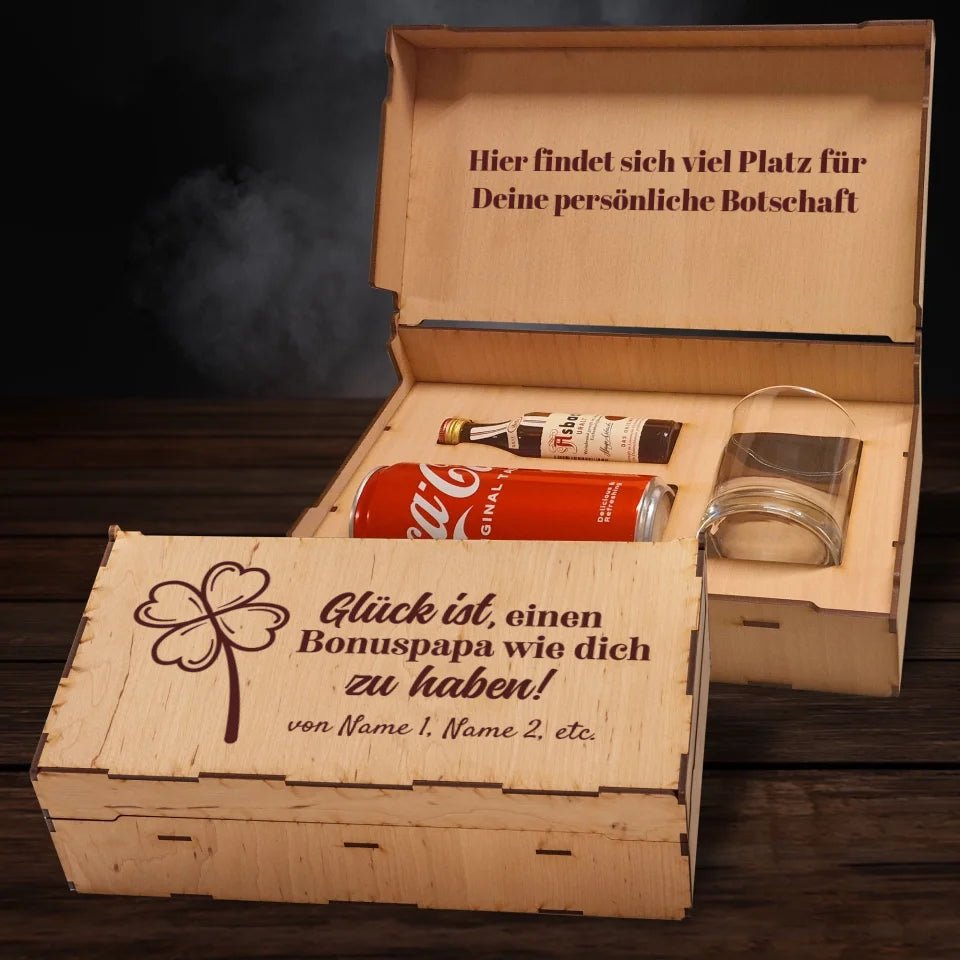 Asbach Geschenkbox - Glück ist einen Bonuspapa wie dich zu haben - Customizer - drink4friends