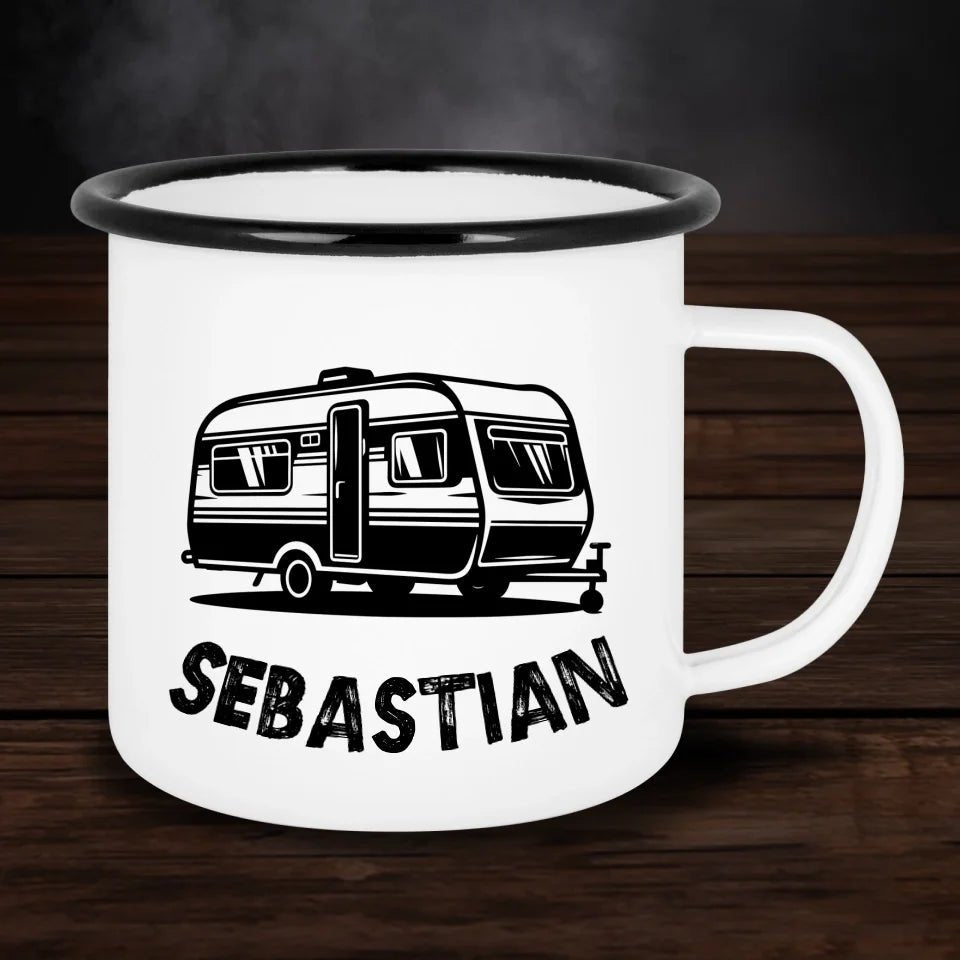 Emaille Tasse - Caravan mit Namen - versch. Motive - Emaille Tasse - drink4friends