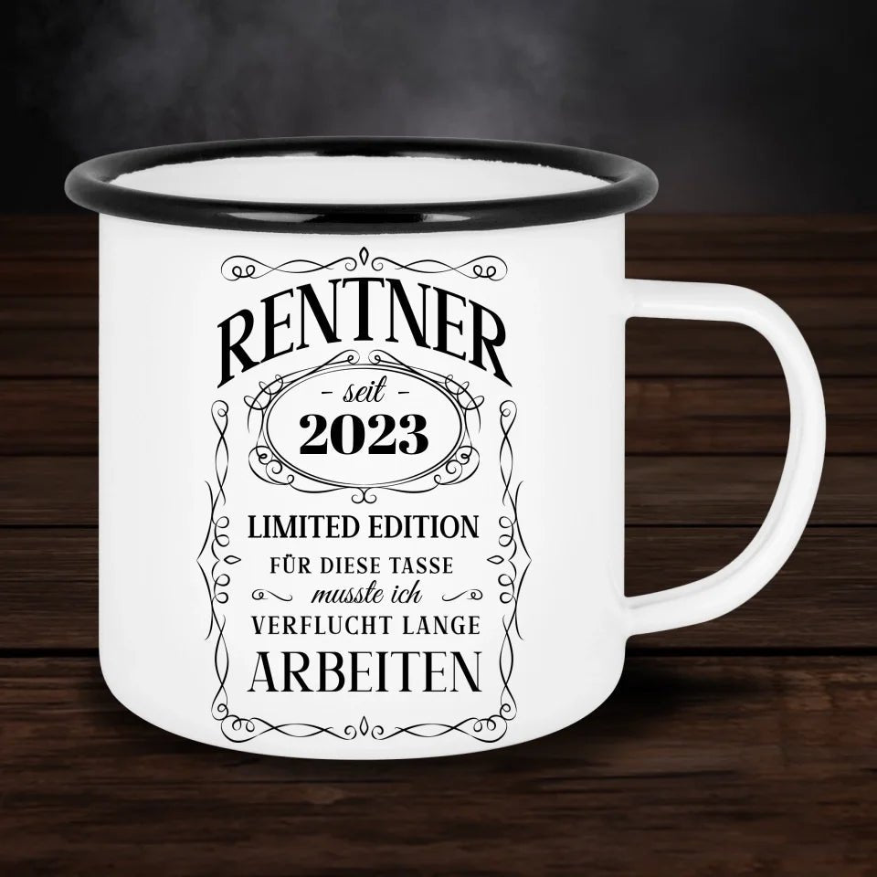 Emaille Tasse - Rentner seit... für diese Tasse musste ich verfluchte lange arbeiten. - Emaille Tasse - drink4friends