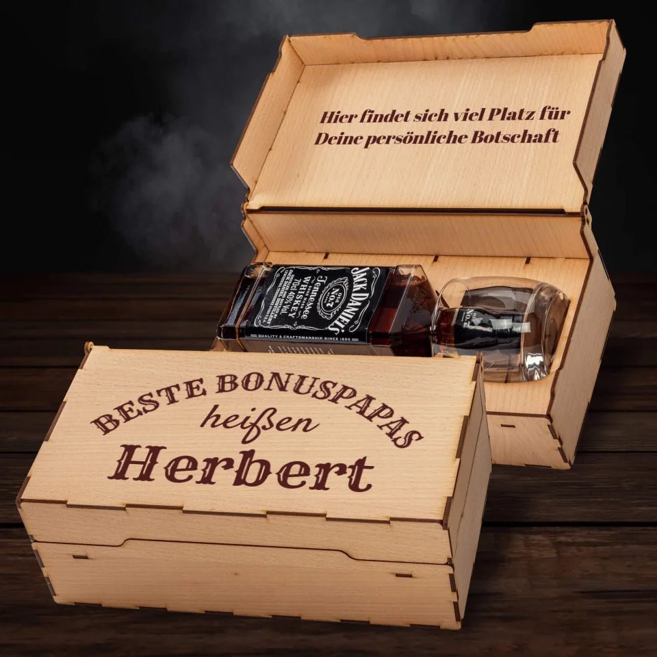 Jack Daniel´s Geschenkbox - Beste Bonuspapas heißen... - personalisierbar - Customizer - drink4friends