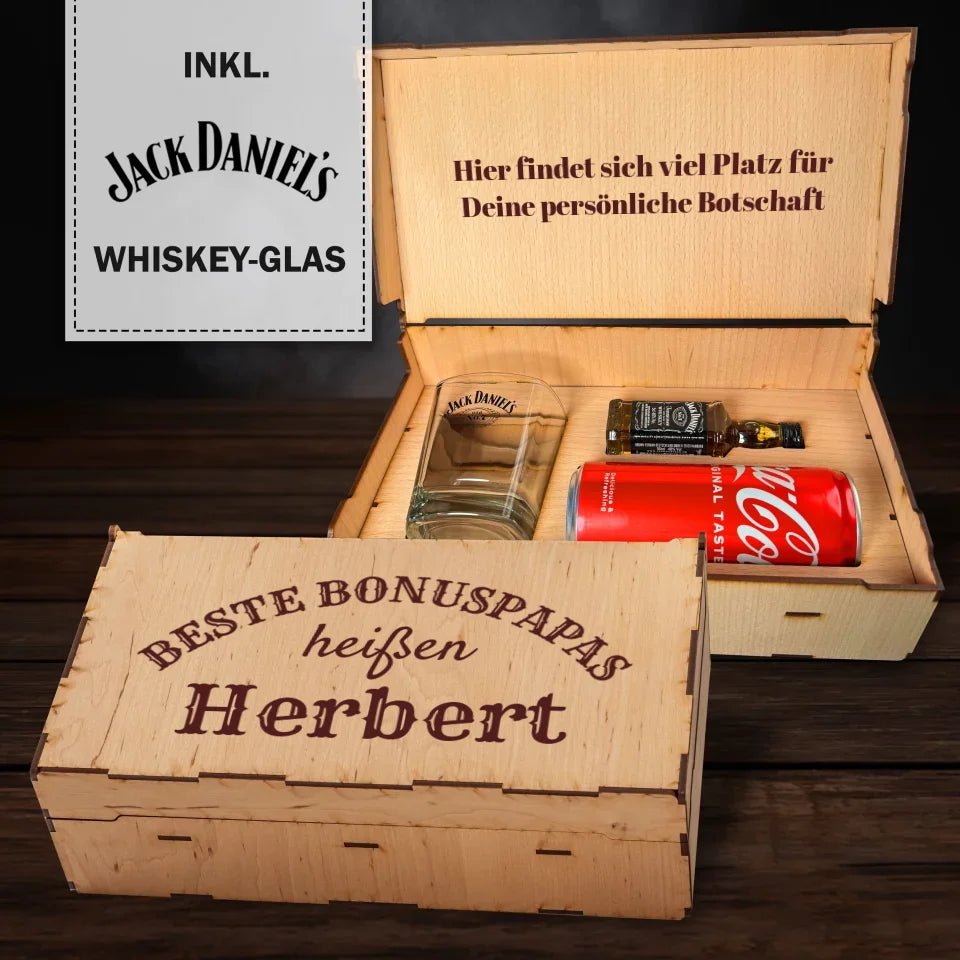 Jack Daniel´s Geschenkbox - Beste Bonuspapas heißen... - personalisierbar - Customizer - drink4friends