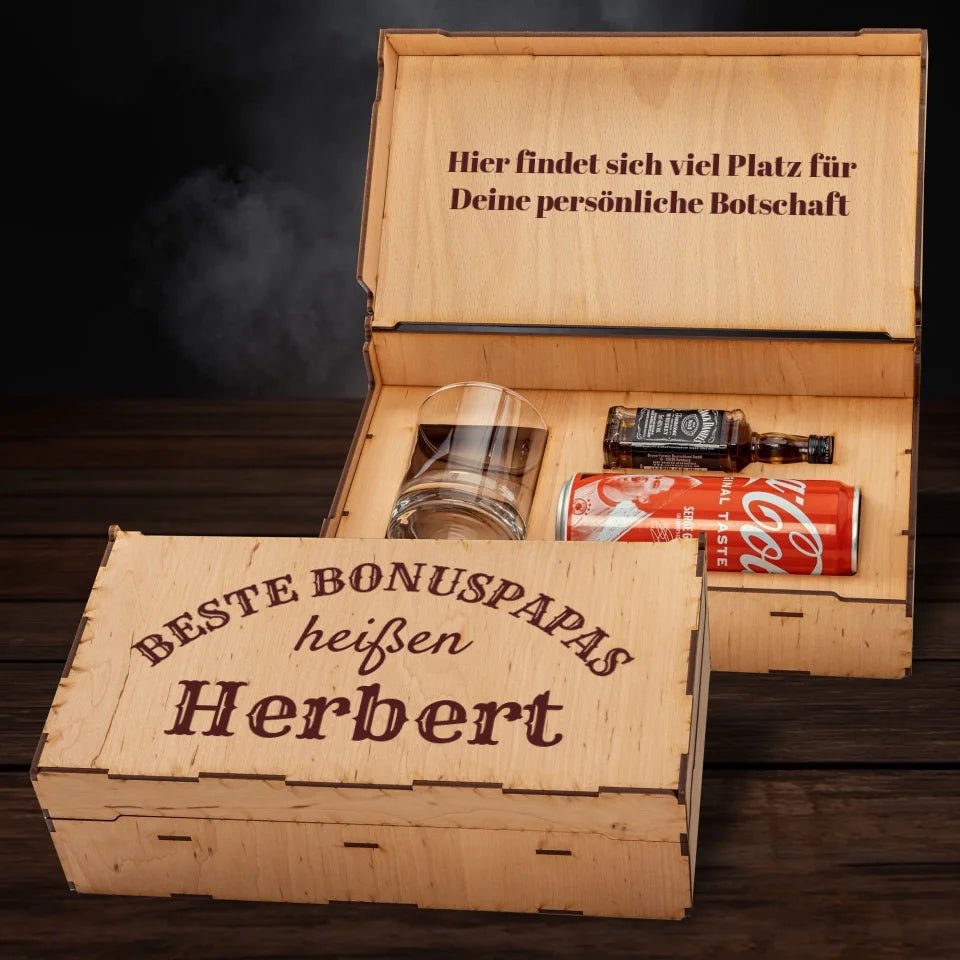 Jack Daniel´s Geschenkbox - Beste Bonuspapas heißen... - personalisierbar - Customizer - drink4friends