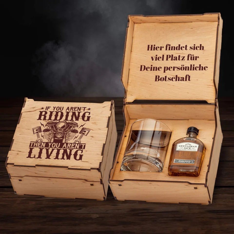 Jack Daniels Geschenkbox - Biker - If you aren't riding then you aren't living - Customizer - drink4friends