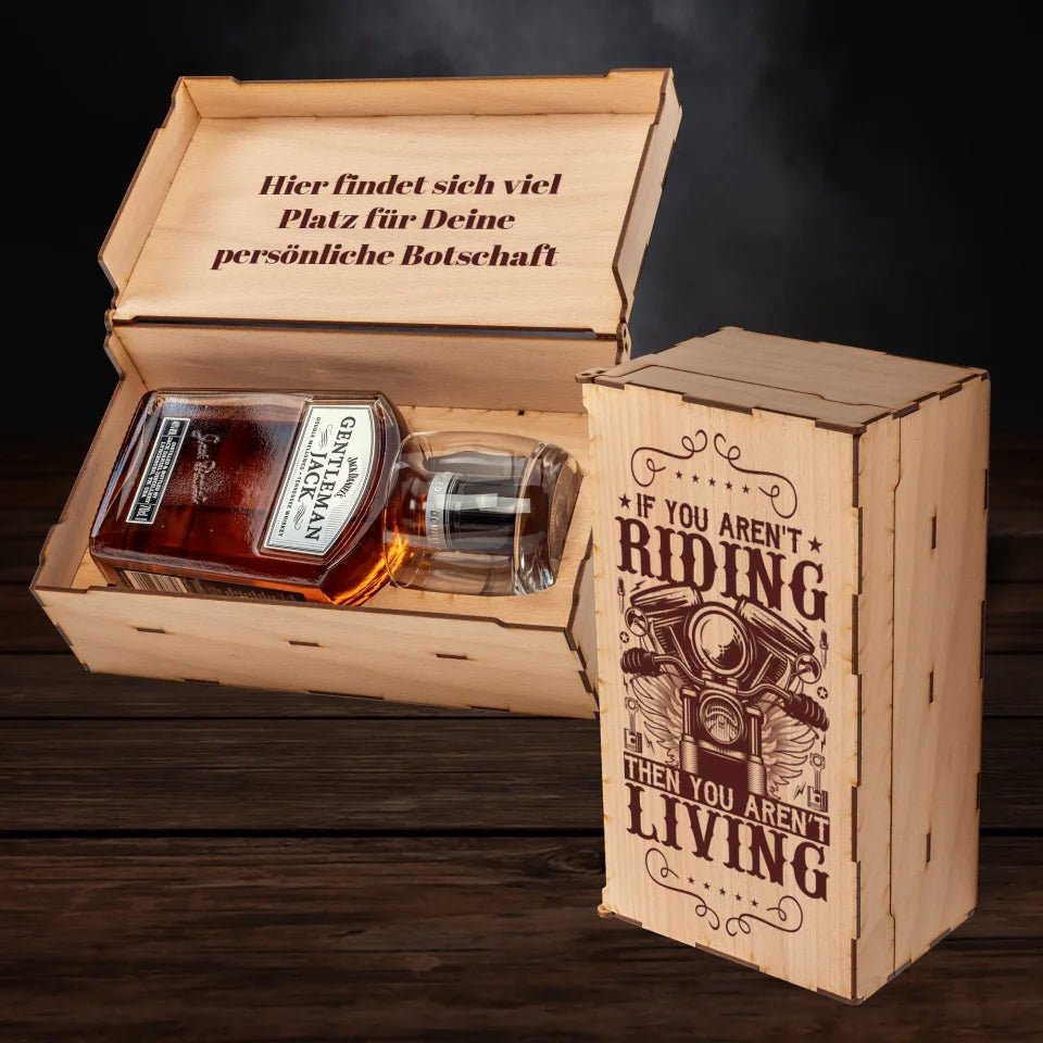 Jack Daniels Geschenkbox - Biker - If you aren't riding then you aren't living - Customizer - drink4friends