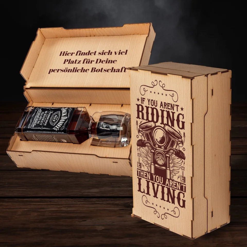 Jack Daniels Geschenkbox - Biker - If you aren't riding then you aren't living - Customizer - drink4friends