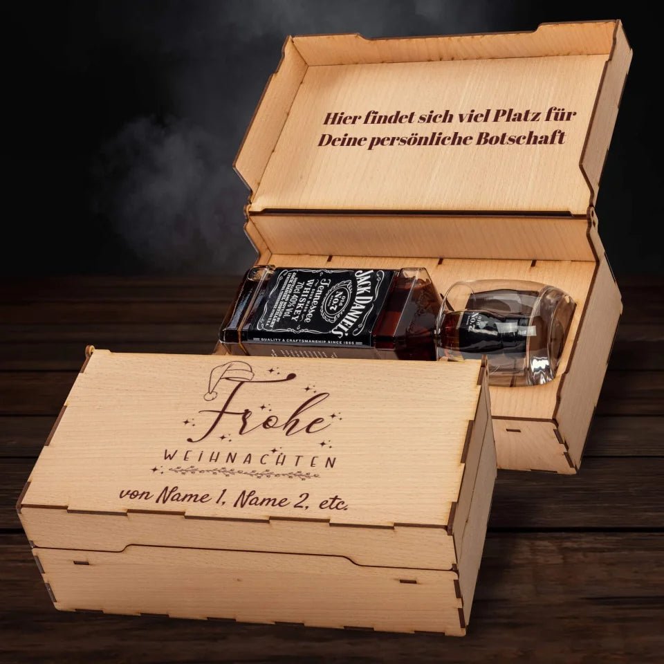 Jack Daniel´s Geschenkbox - Frohe Weihnachten mit Weihnachtsmütze - Customizer - drink4friends