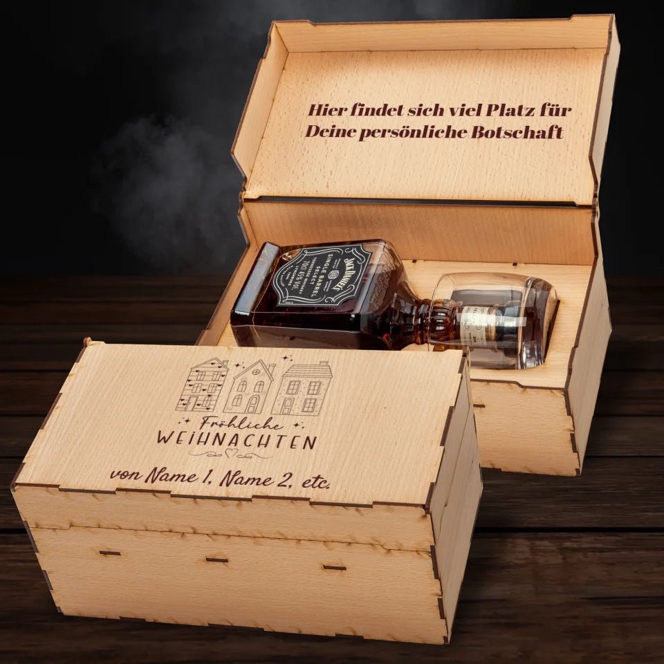 Jack Daniel´s Geschenkbox - Fröhliche Weihnachten - Häuser - Customizer - drink4friends