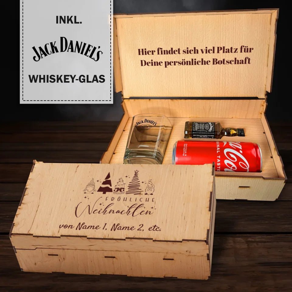 Jack Daniel´s Geschenkbox - Fröhliche Weihnachten - Häuser & Wichtel - Customizer - drink4friends