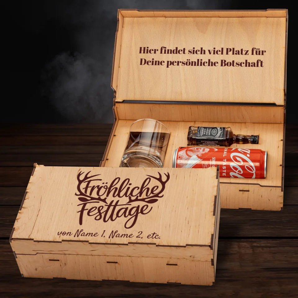 Jack Daniel´s Geschenkbox - Fröhliche Weihnachten - Rentiergeweih - Customizer - drink4friends