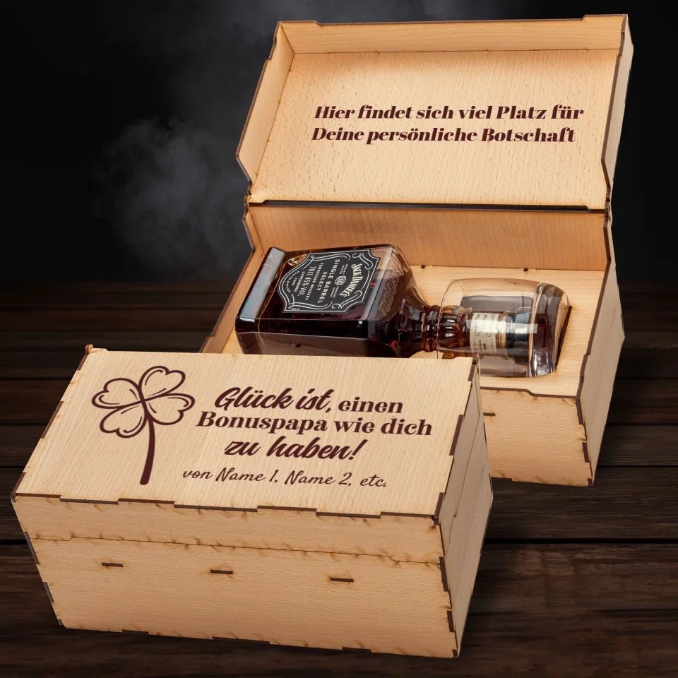 Jack Daniel´s Geschenkbox - Glück ist einen Bonuspapa wie dich zu haben - personalisierbar - Customizer - drink4friends