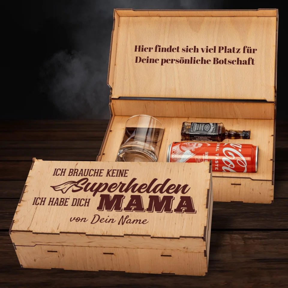 Jack Daniel´s Geschenkbox - Ich brauch keine Superhelden, ich habe dich Mama - Customizer - drink4friends