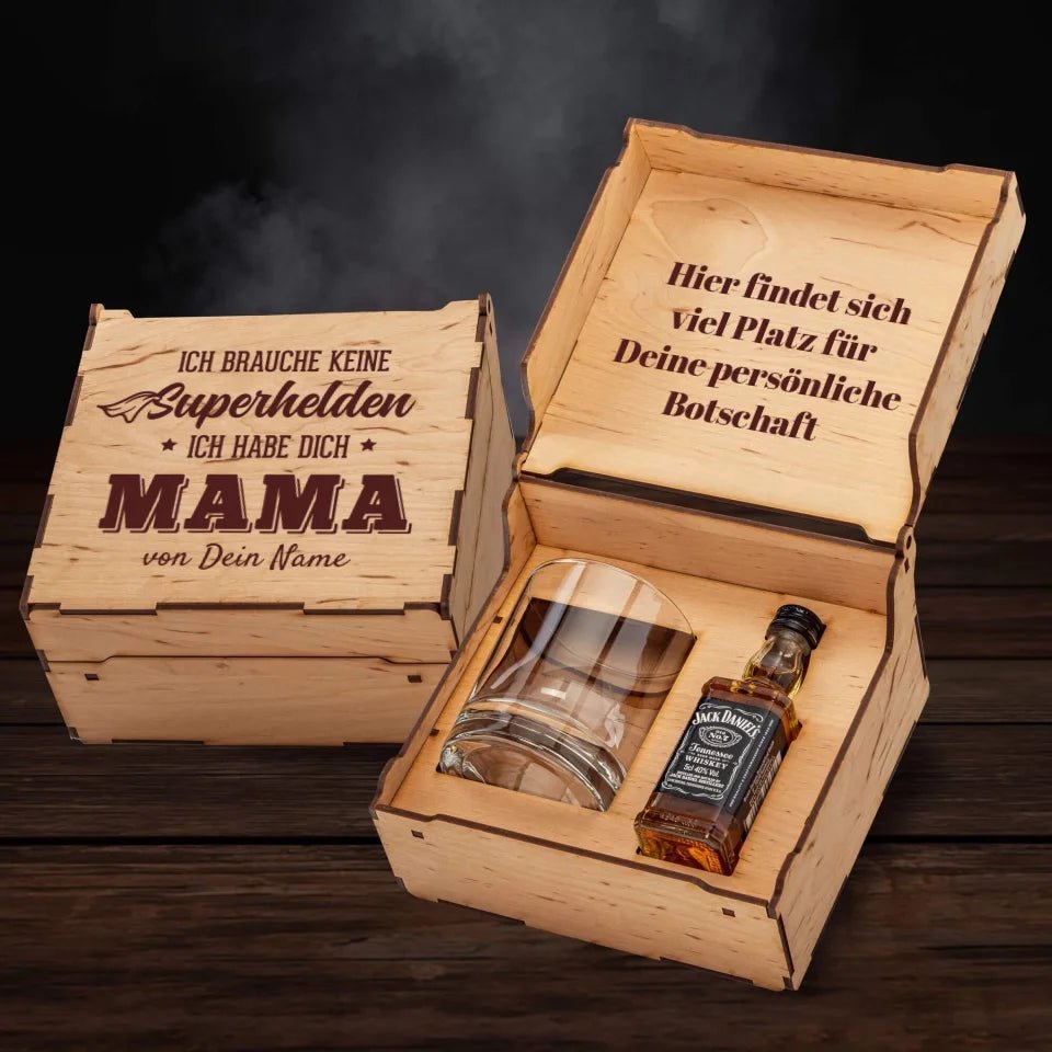 Jack Daniel´s Geschenkbox - Ich brauch keine Superhelden, ich habe dich Mama - Customizer - drink4friends