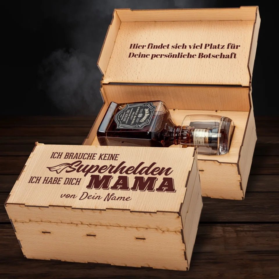 Jack Daniel´s Geschenkbox - Ich brauch keine Superhelden, ich habe dich Mama - Customizer - drink4friends