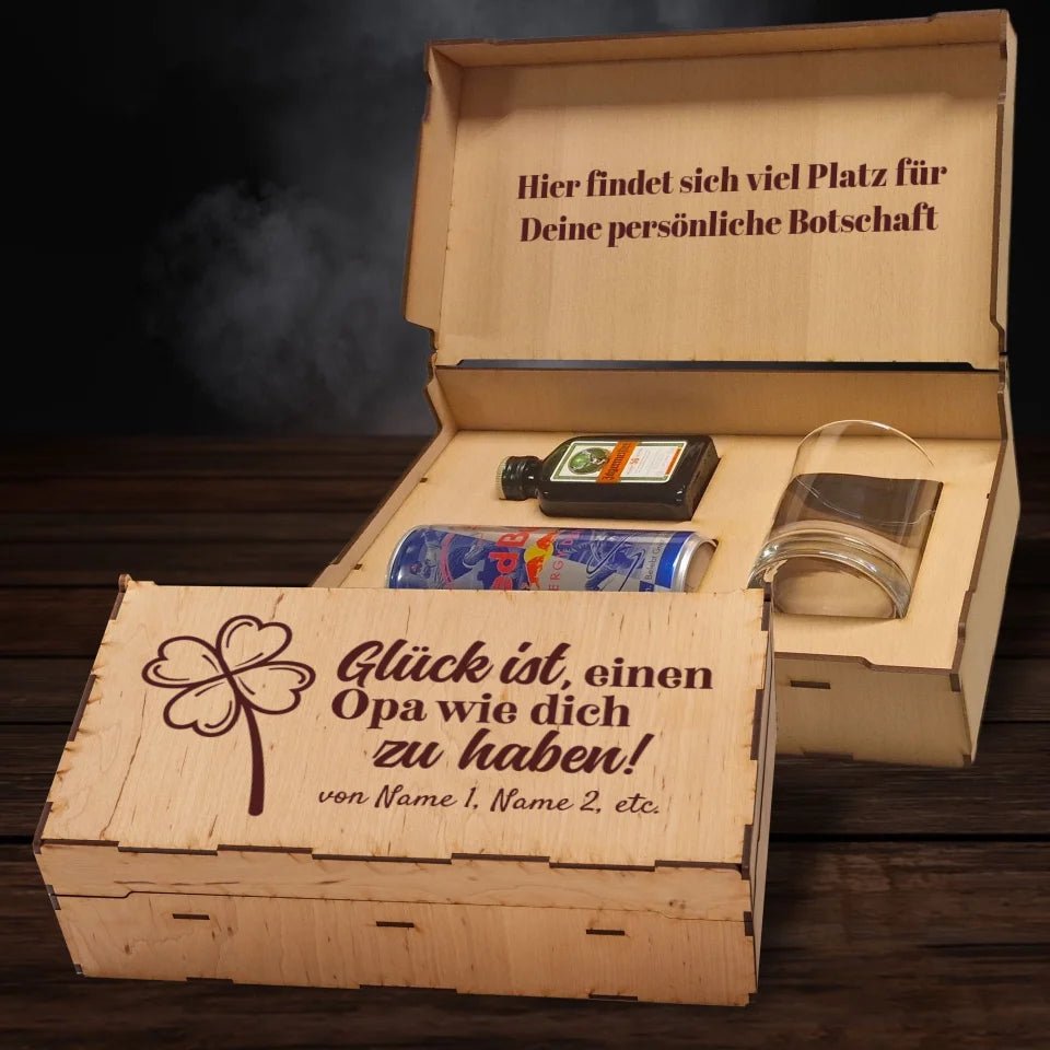 Jägermeister Geschenkbox - Glück ist einen Opa wie dich zu haben - Drink4friends - drink4friends