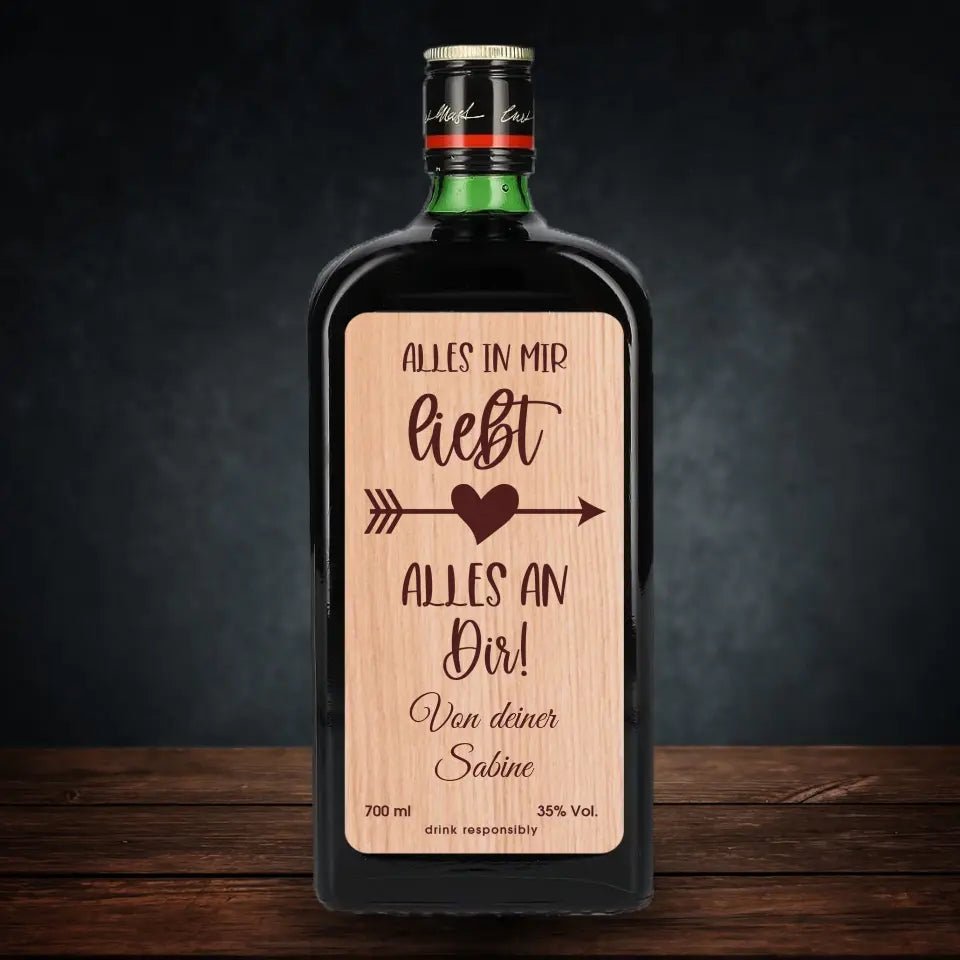 Jägermeister mit Holzetikett - Alles an Mir liebt alles an Dir! - Customizer - drink4friends