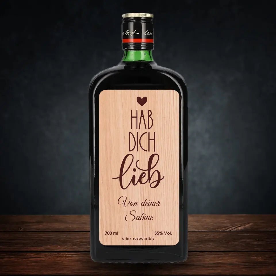 Jägermeister mit Holzetikett - Hab dich lieb - Customizer - drink4friends