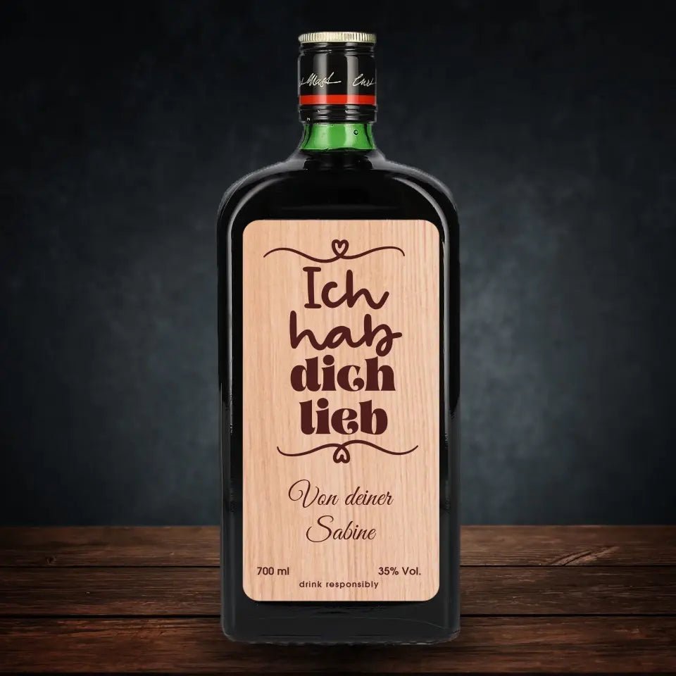 Jägermeister mit Holzetikett - Ich hab dich lieb - Customizer - drink4friends