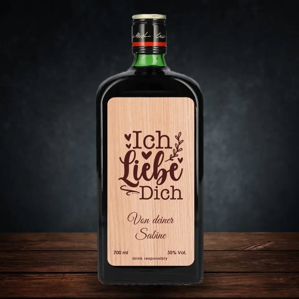 Jägermeister mit Holzetikett - Ich liebe dich - Customizer - drink4friends