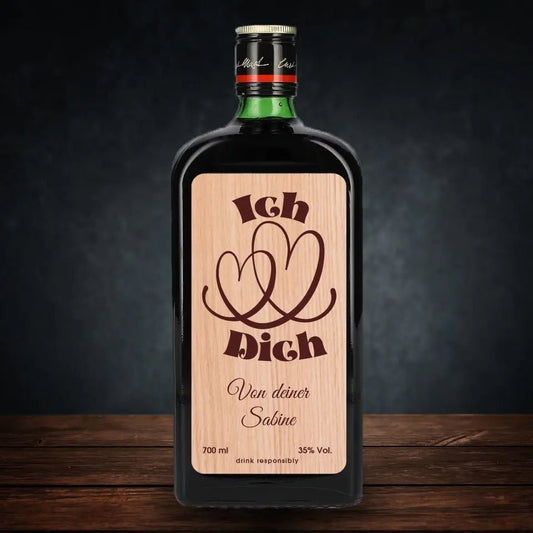 Jägermeister mit Holzetikett - Ich liebe dich - Customizer - drink4friends