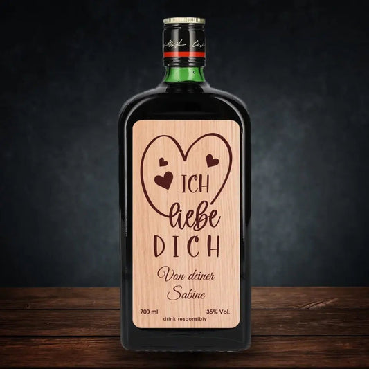 Jägermeister mit Holzetikett - Ich liebe dich - Customizer - drink4friends