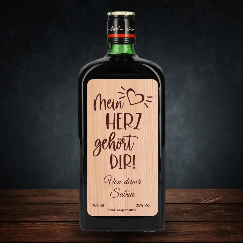 Jägermeister mit Holzetikett - Mein Herz gehört Dir! - Customizer - drink4friends