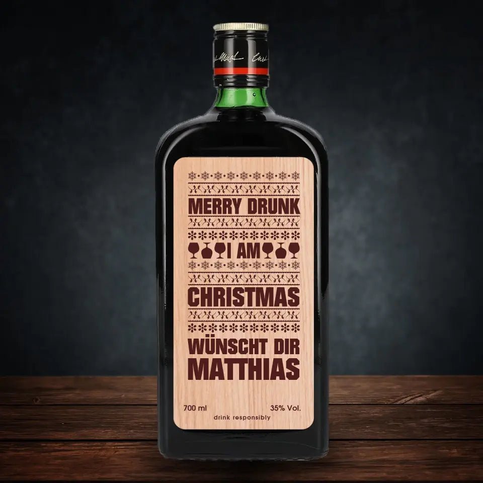 Jägermeister mit Holzetikett - Merry drunk - Customizer - drink4friends