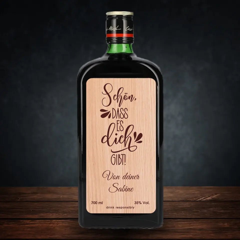 Jägermeister mit Holzetikett - Schön dass es dich gibt - Customizer - drink4friends