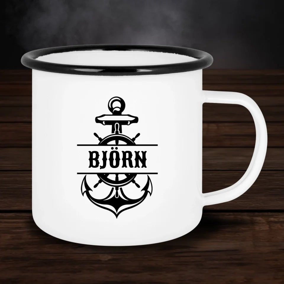 Personalisierte Emaille - Tasse mit Anker & Name - Customizer - drink4friends