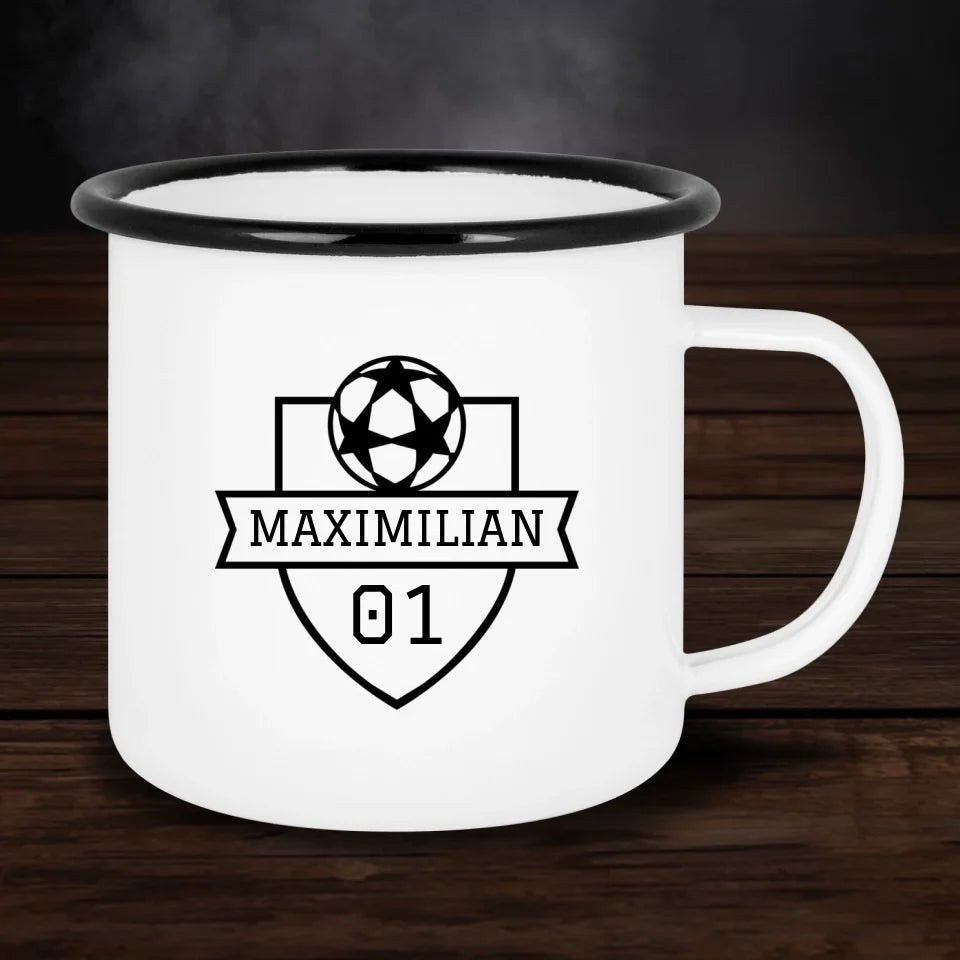 Personalisierte Emaille - Tasse mit Fußballwappen & Name - Customizer - drink4friends