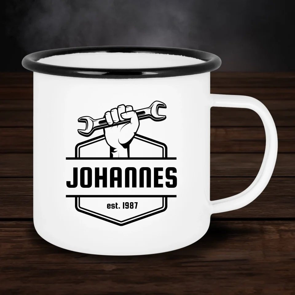 Personalisierte Emaille - Tasse mit Hand, Schlüssel & Name - Customizer - drink4friends