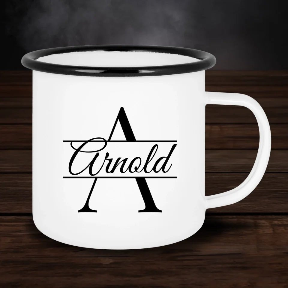 Personalisierte Emaille - Tasse mit Serif Buchstabe & Name - Customizer - drink4friends