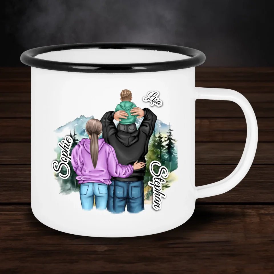 Personalisierte Emaille - Tasse Pärchen Camping - Doppelseitig bedruckt - Customizer - drink4friends